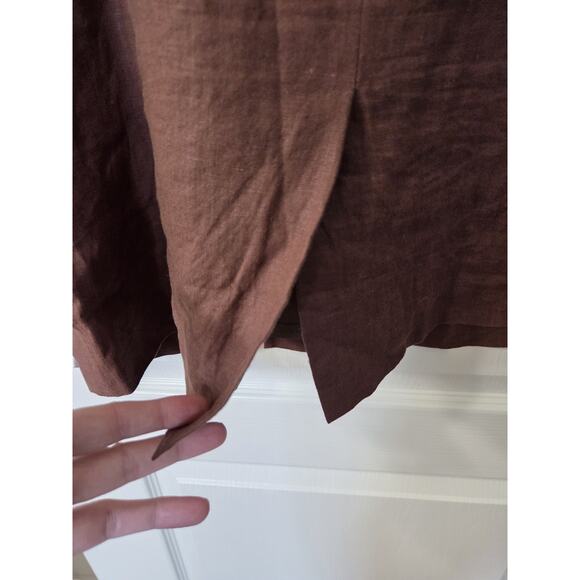 Spenser Jeremy Chocolate Brown Pink 100% Linen Retro Mod Knee Length Dress Sz 10 - Picture 11 of 12